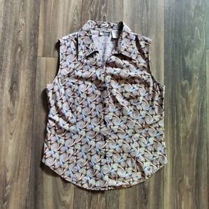 EUC! VINTAGE 90S MOD PRINT SLEEVELESS BUTTON SHIRT